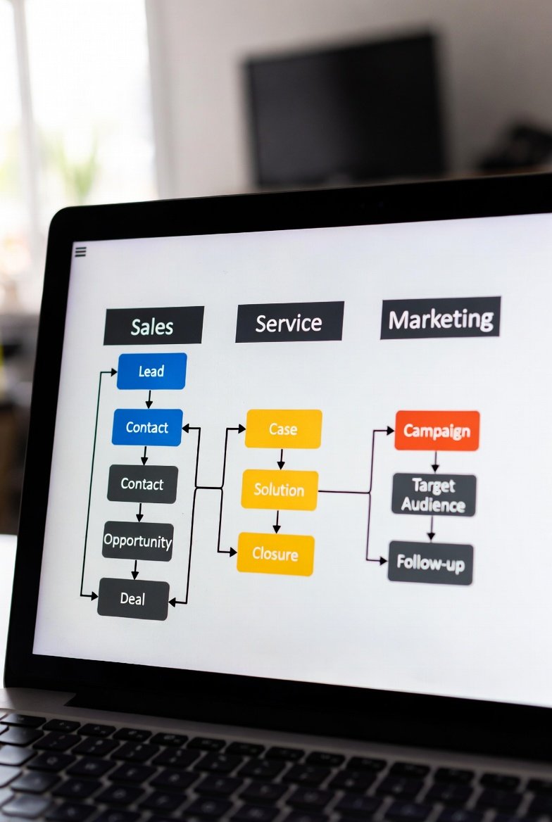 CRM workflow examples for small businesses showing sales, service, and marketing use cases